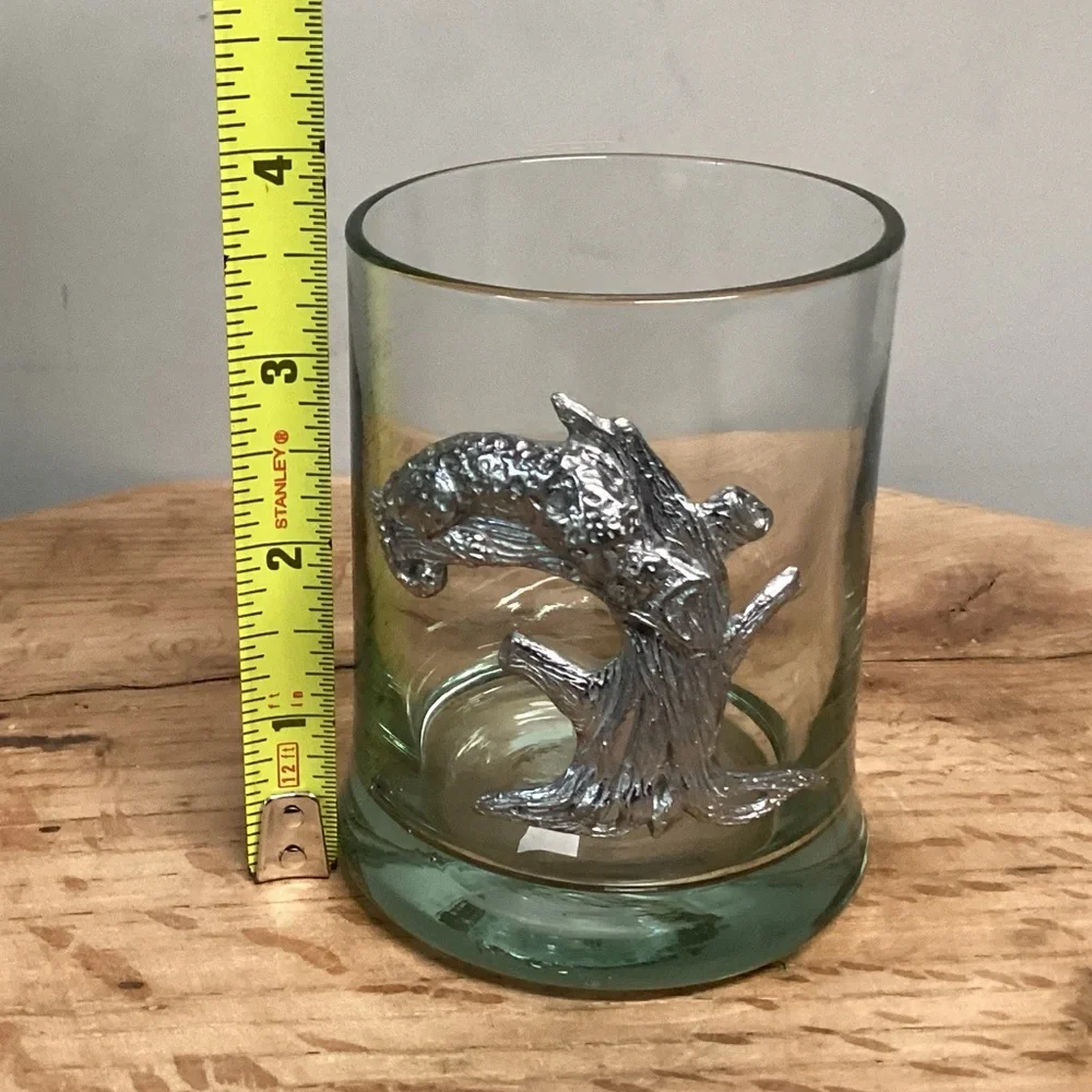 ⚫️ Vintage - Frankli Wild Pewter Leopard Whiskey Tumbler Glass - Rare
